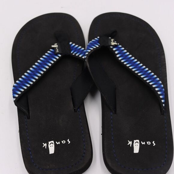 Sanuk Black and Blue Flip Flop Thong Slap Sandals 8 - Picture 6 of 9